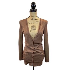 J. Crew Long Button Cardigan Metallic Copper V-Neck Celebration Shimmer VTG Y2K